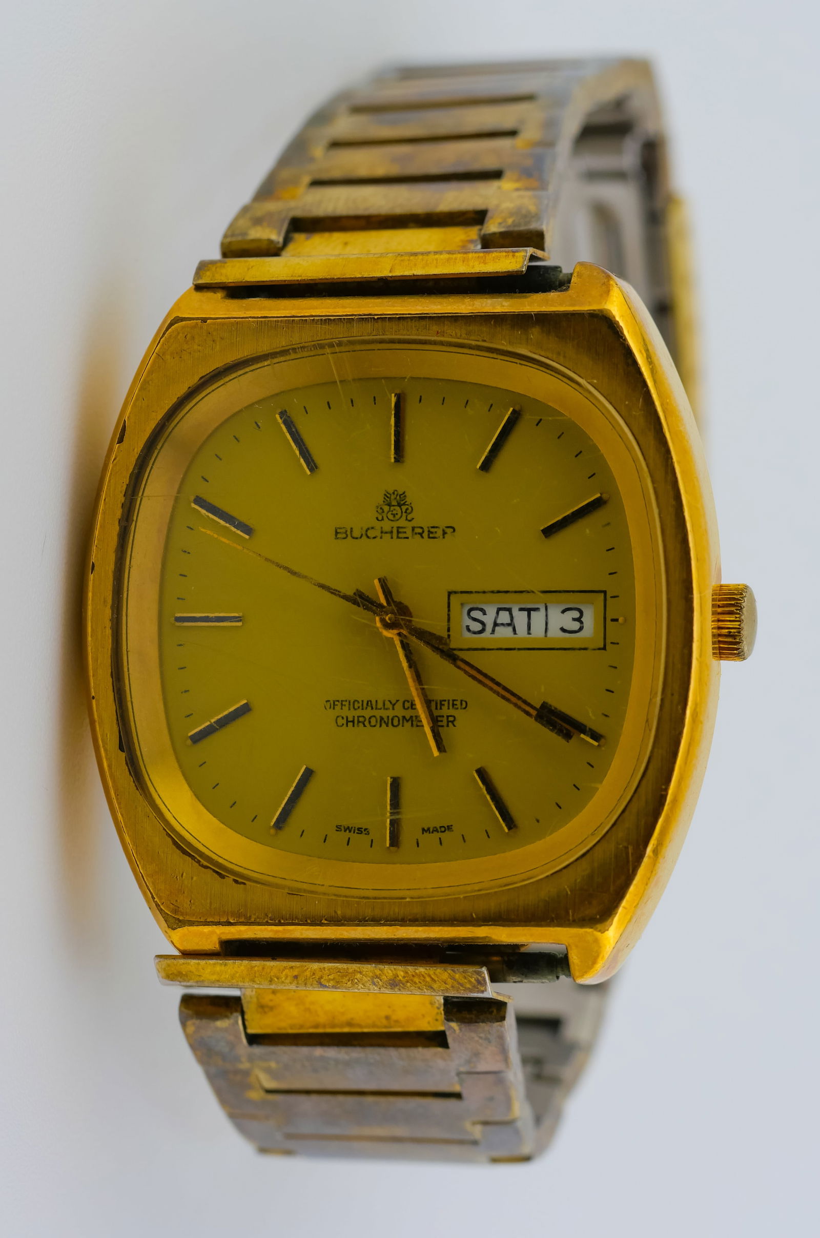 Rare Vintage Bucherer Chronometer - Gold-Tone Swiss Treasure w/ Day-Date!: An incredible vintage find from one of Switzerland’s most storied watchmakers - this officially certified Bucherer Chronometer is a striking blend of precision, prestige, and period charm. Featuring