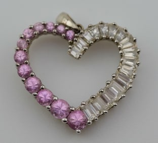 P925 Sterling Silver Heart Pendant with Pink & Clear CZ - Sparkling Valentine Treasure