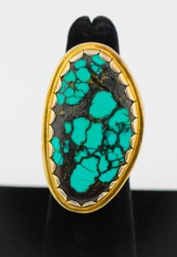 Large Sterling Silver Turquoise Ring Signed 925 - Bold Southwest Statement Jewelry!!