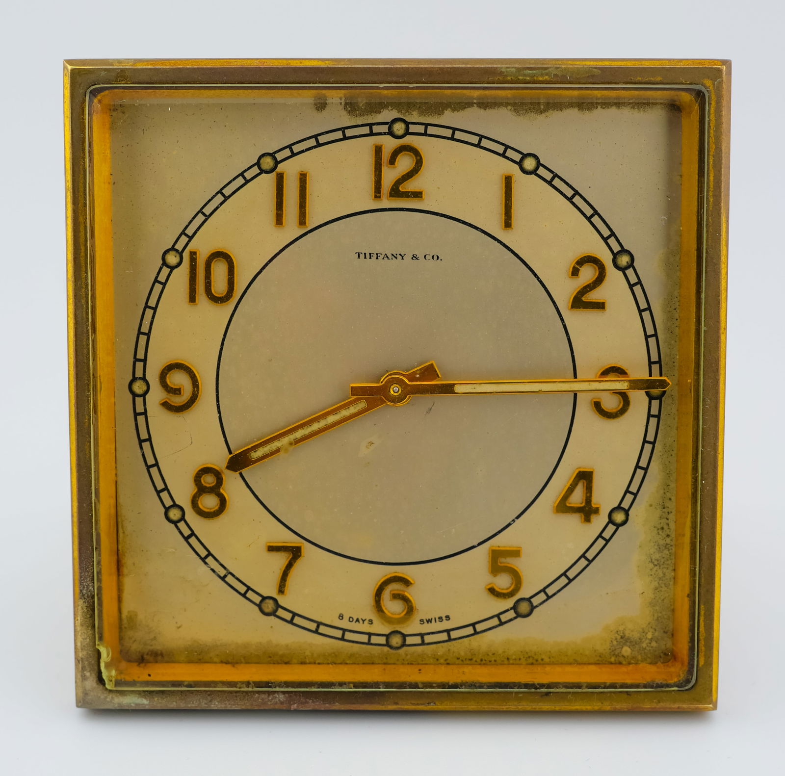 Fantastic Vintage Tiffany & Co. Swiss 8-Day Gilt Brass Desk Clock - Art Deco Era (Not Running) (1 of 6)