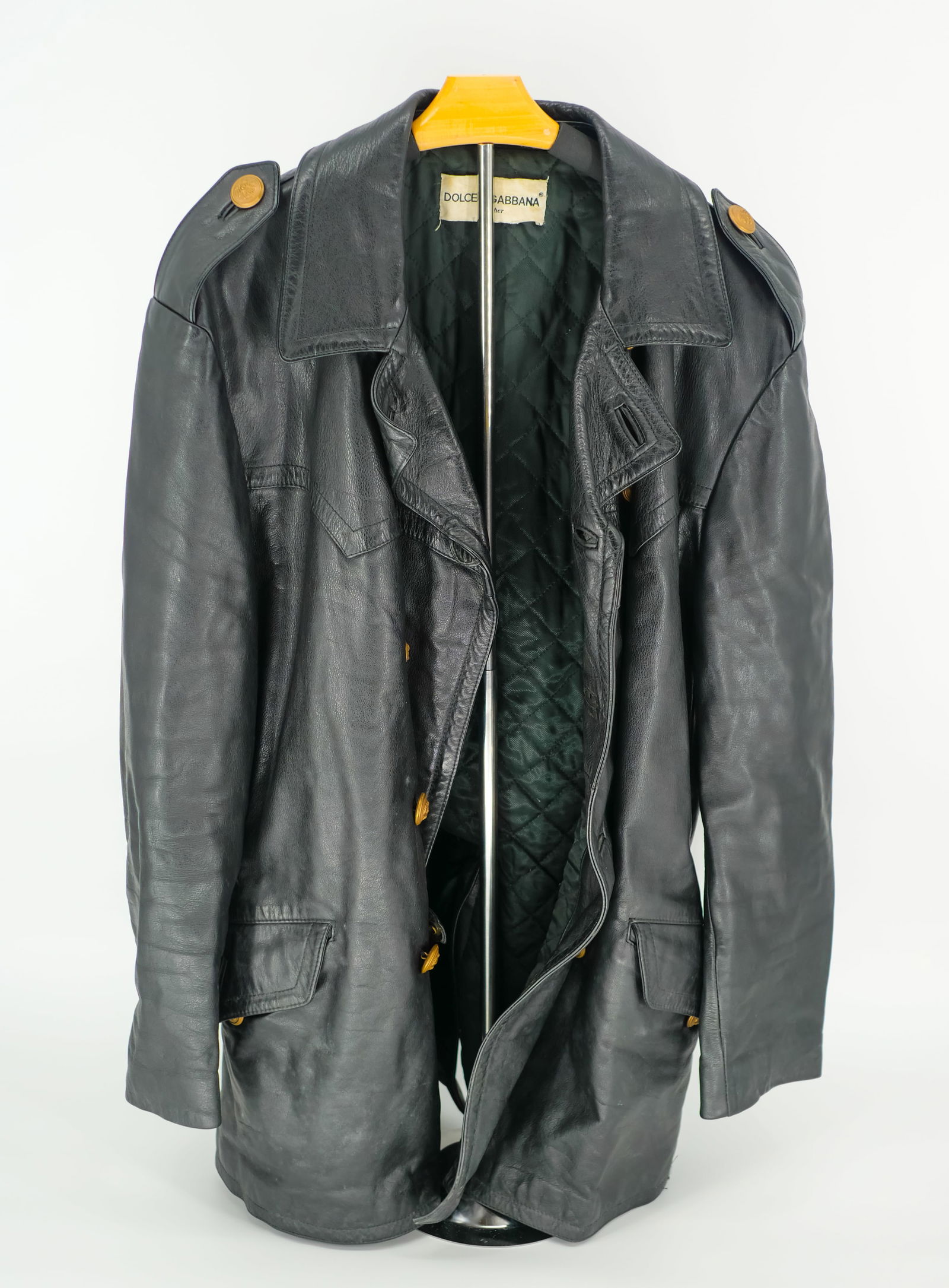 Vintage Dolce & Gabbana Black Quilted Leather Military Jacket - Made in Italy, Rare Design! (Size L) (1 of 6)