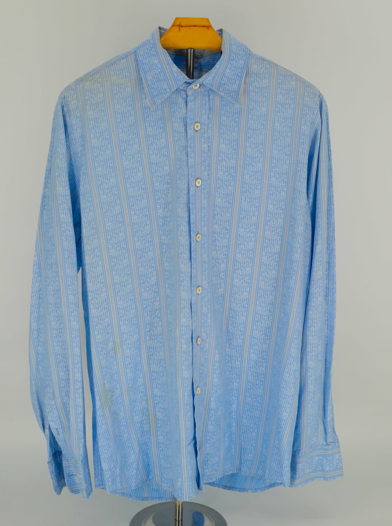 PRADA Made in Italy Men's Shirt - Size 41/16 - Sky Blue Striped Luxury Staple (1 of 3)