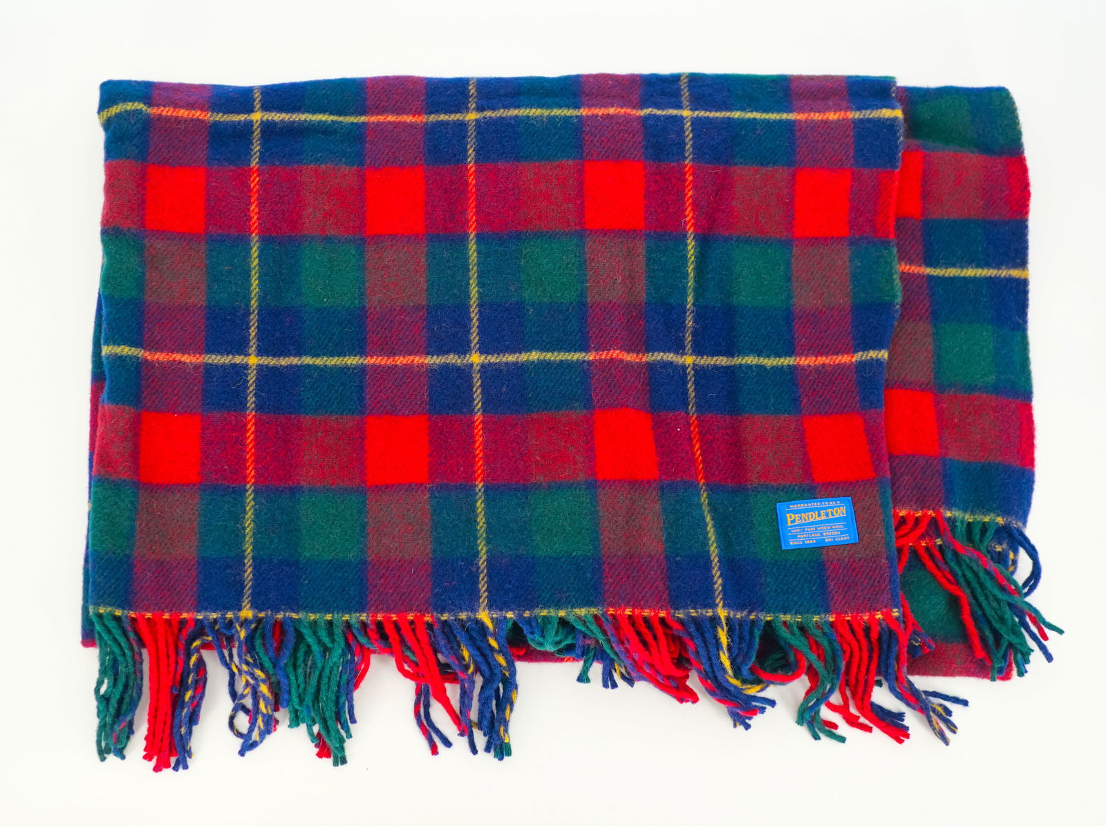 Vibrant Pendleton 100% Virgin Wool Tartan Plaid Throw Blanket - Made in USA (1 of 3)
