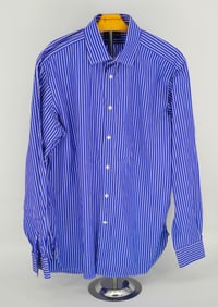 Ralph Lauren Blue & White Striped Dress Shirt - Size L - Iconic Preppy Look!