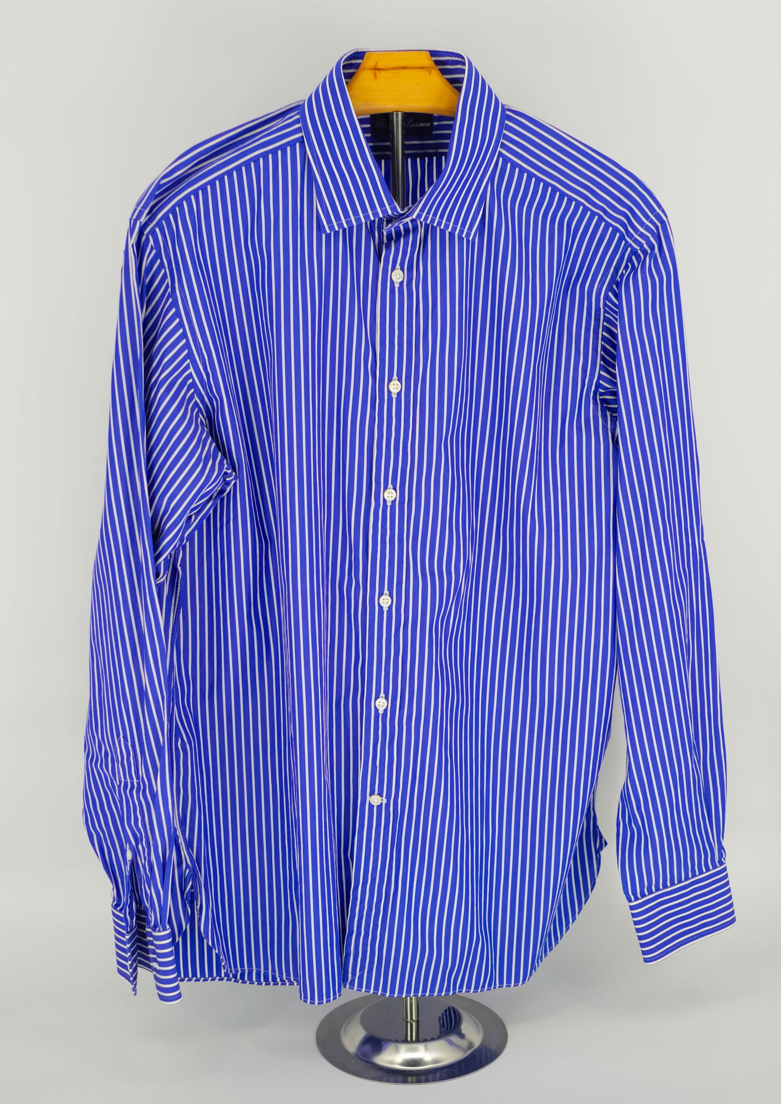 Ralph Lauren Blue & White Striped Dress Shirt - Size L - Iconic Preppy Look! (1 of 3)