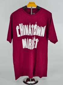 Chinatown Market Cityscape Logo Tee - Burgundy/White - Size L - Streetwear Staple!