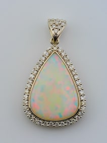 Exquisite 11.46ctw Platinum Australian Opal & Diamond Pendant | 10.38ct Fiery Opal Center!