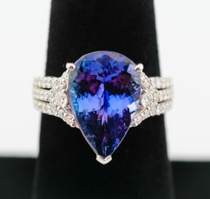 Breathtaking Oscar Friedman 14K White Gold Ring w/ 5.67ct Natural Tanzanite & Diamonds - GGA Cert