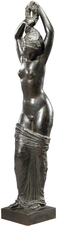 JOSEPH BERNARD (1847-1931) «Jeune fille se coiffant: JOSEPH BERNARD (1847-1931) «Jeune fille se coiffant debout» Epreuve en bronze à patine noire reposant sur une base carrée. Cachet du fondeur «C.Valsuani cire perdue». Signée «J.Bernard n°4».