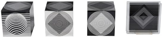 VICTOR VASARELY (1906-1997) Édition Denise René Cu: VICTOR VASARELY (1906-1997) Édition Denise René Cube en aluminium anodisé à décor cinétique sérigraphié. Vers 1970. Dimensions : 17 x 17 cm