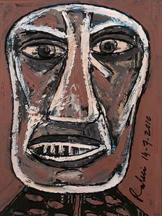 RABIN MONDAL: RABIN MONDAL(1929-2019)Sans titre, 2010Acrylique sur papier marouflée sur carton, signé et daté à droiteAcrylic on paper mounted on cardboard, signed and dated on the right31 x 23 cm12 13/