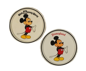 A pair of Mickey Mouse Metal Souvenir Trays.