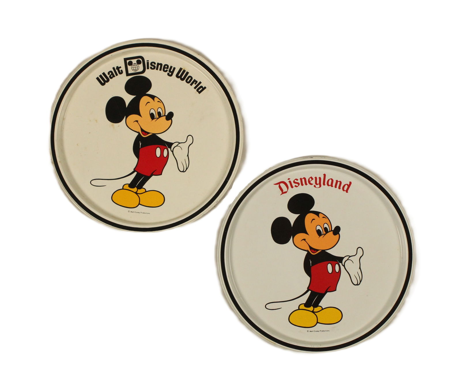 A pair of Mickey Mouse Metal Souvenir Trays.