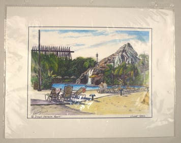 A Polynesian Resort Watercolor Reproduction.