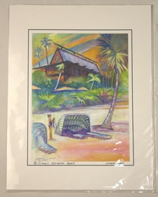 A Polynesian Resort Beachside Watercolor Reproduction.