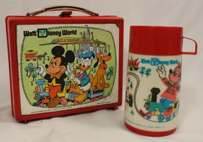 A Vintage Walt Disney World Lunch Box and Thermal Bottle.