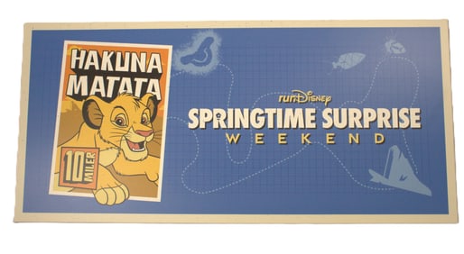 A 2024 runDisney Springtime Surprise Weekend 10 Miler Event Sign.