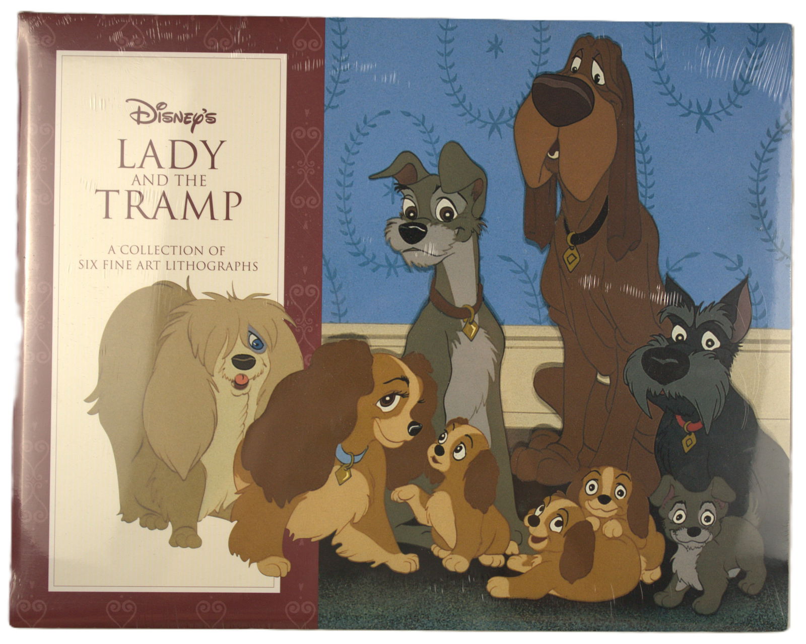 A Sealed Collection of Lady and the Tramp Fine Art Lithographs.: A factory sealed collection of six(6) fine art lithographs featuring iconic scenes from the animated film Lady and the Tramp. Published by Walt Disney Art Classics, these images capture the loveable c