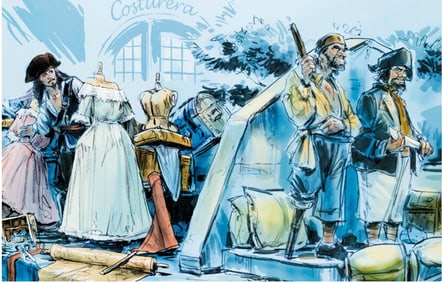 A Framed Pirates of the Caribbean Concept Art Print.