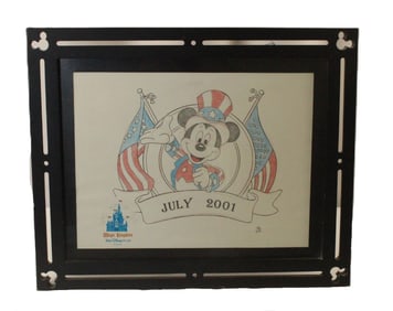 A Framed Hand-drawn July 4th Mickey Mouse.