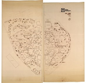 An Oversized Tokyo Disneyland Site Plan Pair of Brown Line Prints From Marc and Alice Davis'