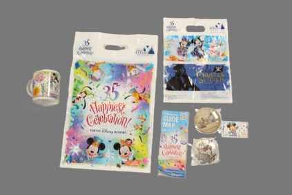 A Selection of Tokyo Disney Resort 35th Anniversary Merchandise and Ephemera.