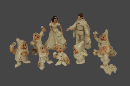 A 9-piece Snow White, Prince Charming and the Seven Dwarfs set by Lenox.