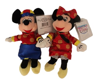 A Pair Of Retired Vintage Hong Kong Disney Store Bean Bag Dolls.