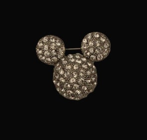 A Small Mickey Head Shaped  Swarovski Crystal Brooch.