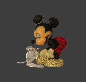 A Mickey Mouse And Real Mouse Enamel and Swarovski Crystal Pin.