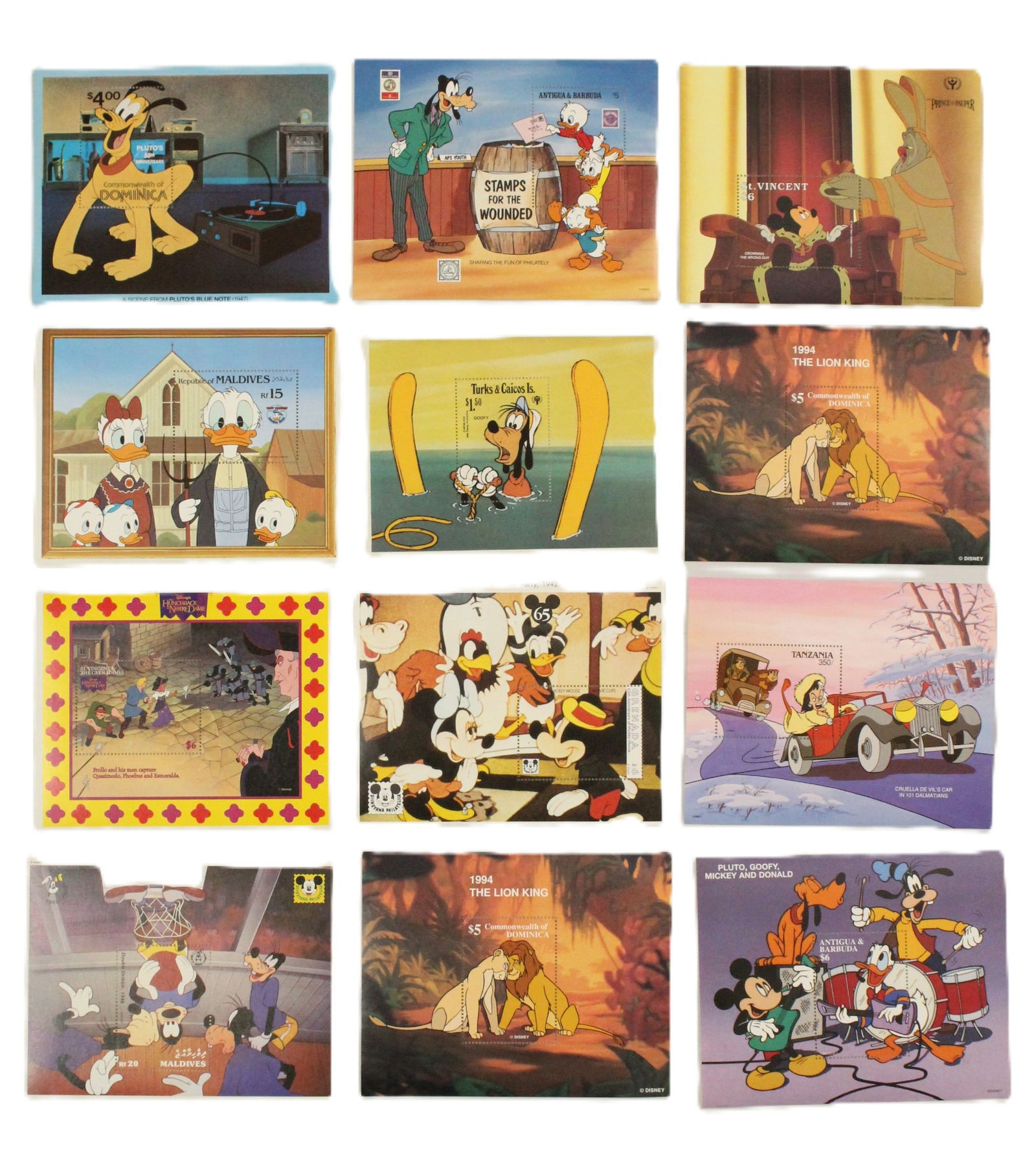 A Collection of (12) International Disney Animation Stamps. (1 of 3)