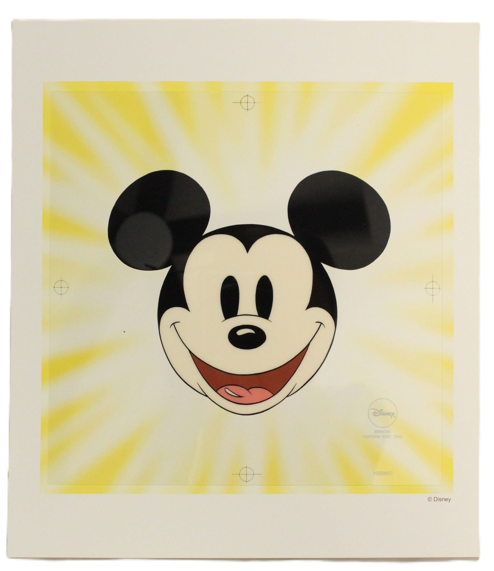 A Limited Edition "Here's Mickey" Sericel featuring Mickey Mouse with lithographic background. (1 of 2)