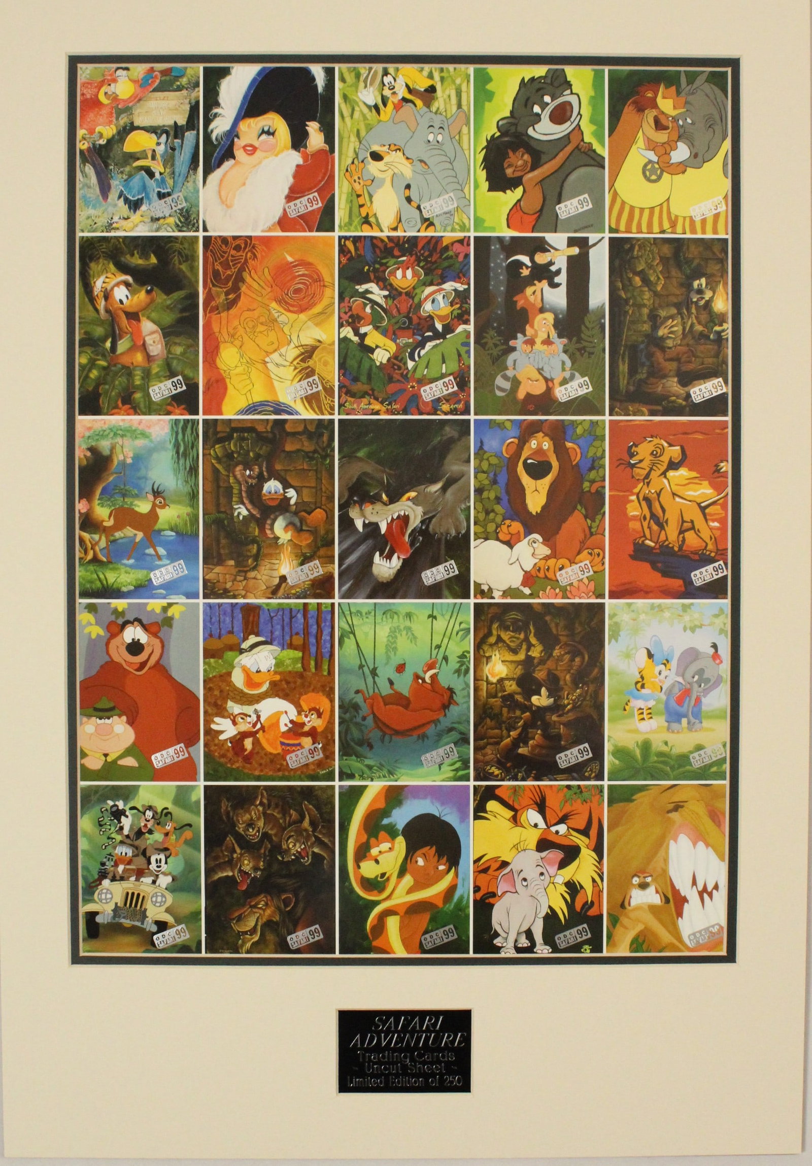 A 1999 Disneyana Convention Limited Edition Uncut Trading Card Sheet "Safari Adventure".: (Disney, 1999) This is an uncut sheet of collectible Disney "Safari Adventure" trading cards from the 1999 Official Disneyana Convention. Created by the Disney Design Group, the edition size is limite