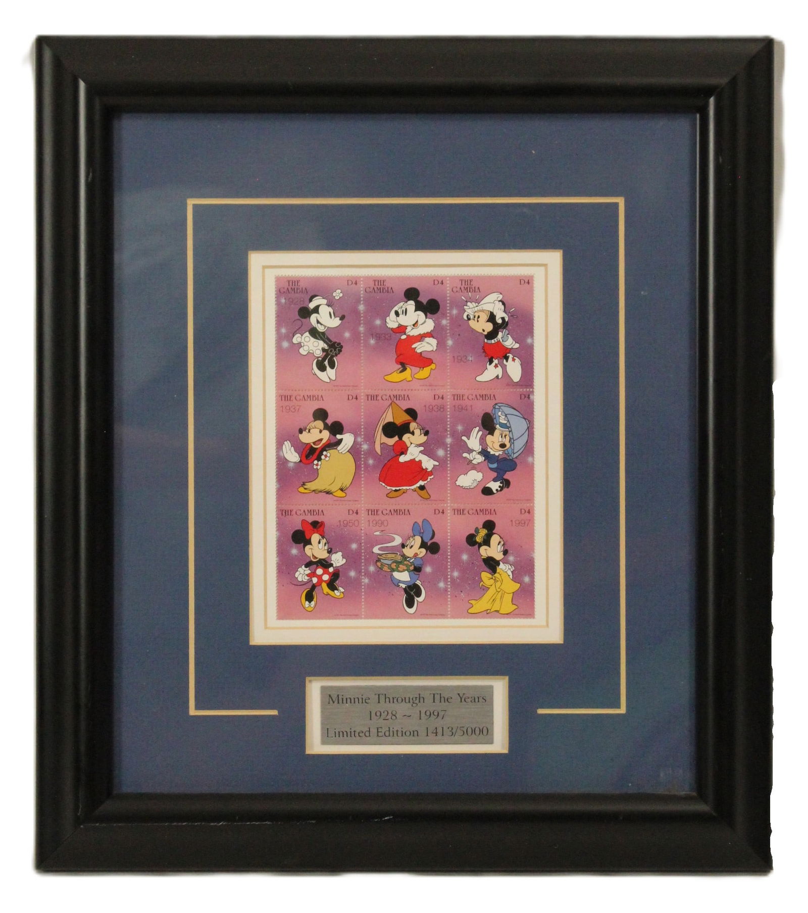 A Rare Minnie Mouse Framed Stamp Set. (1 of 3)