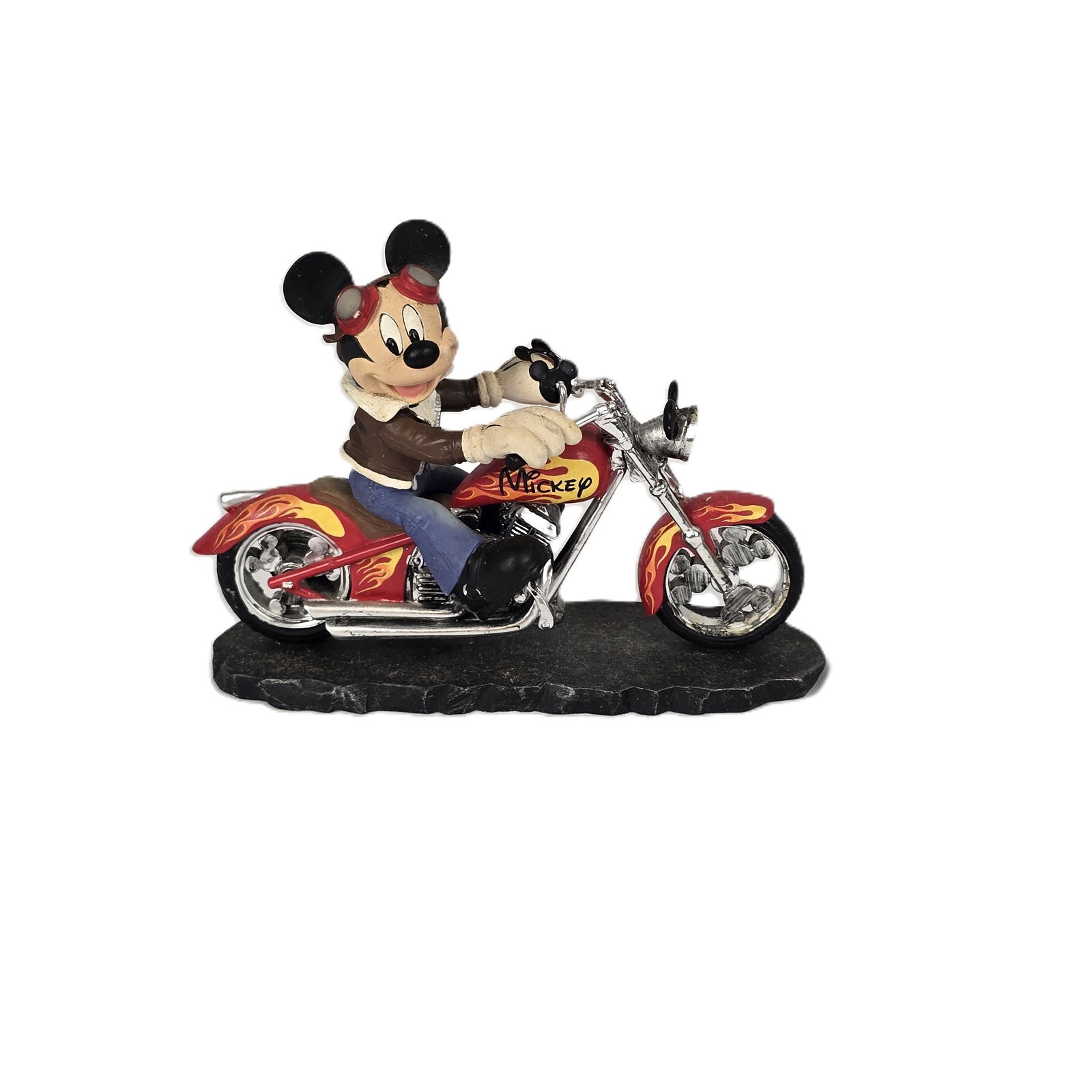 A Mickey Mouse On A Motorcycle Figurine.: (Hamilton Collection) This is a figure of Mickey Mouse riding a red motorcycle. Titled “Leader of the Pack” from the “Mickey and Friends' fun on the Open Road” collection. It was limit