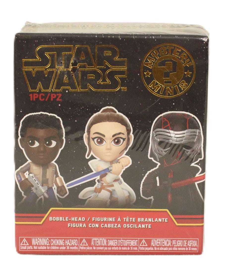 A Sealed Funko Star Wars Mystery Mini Bobble-Head Package: This is a sealed mystery mini packfeaturing characters from Star Wars: Episode IX The Rise of Skywalker. You can find one of 12 mystery characters inside.