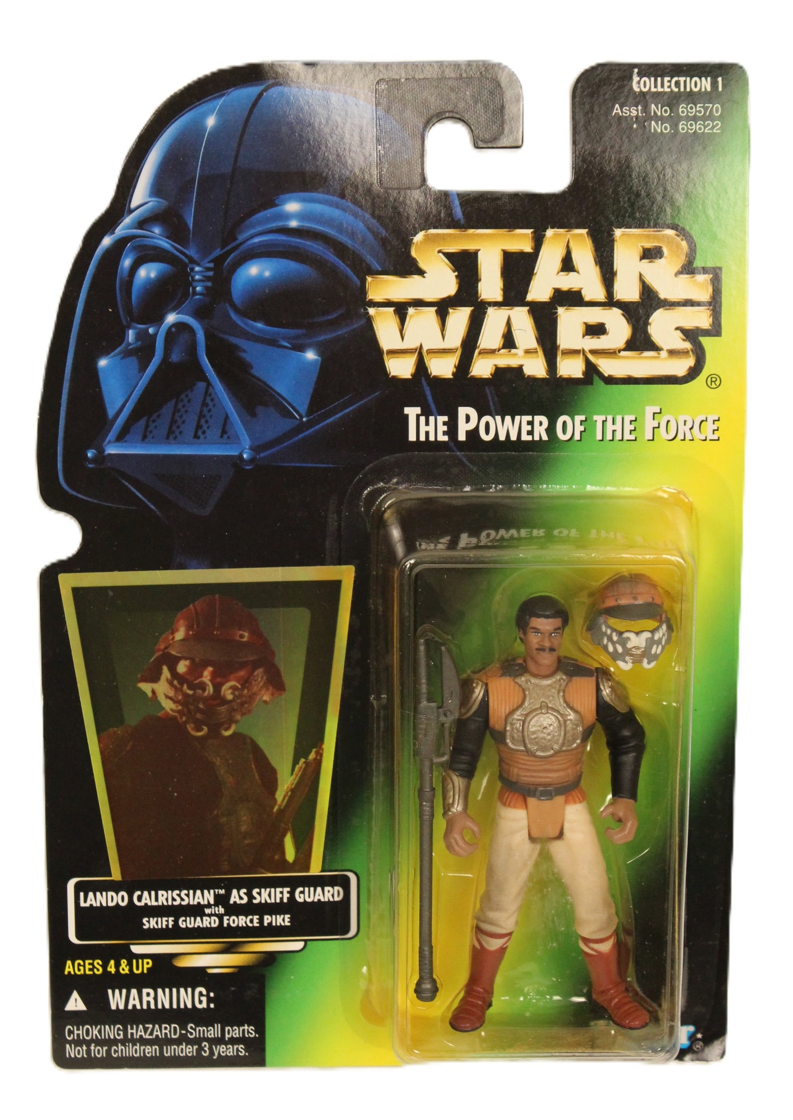 1996 Power of the Force Lando Calrissian Skiff Guard Action Figure.: (Kenner, 1996) This is a new-in-box Star Wars The Power of the Force Collection 1 Lando Calrissian as skiff guard with skiff guard force pike action figure. The box is in near mint condition.