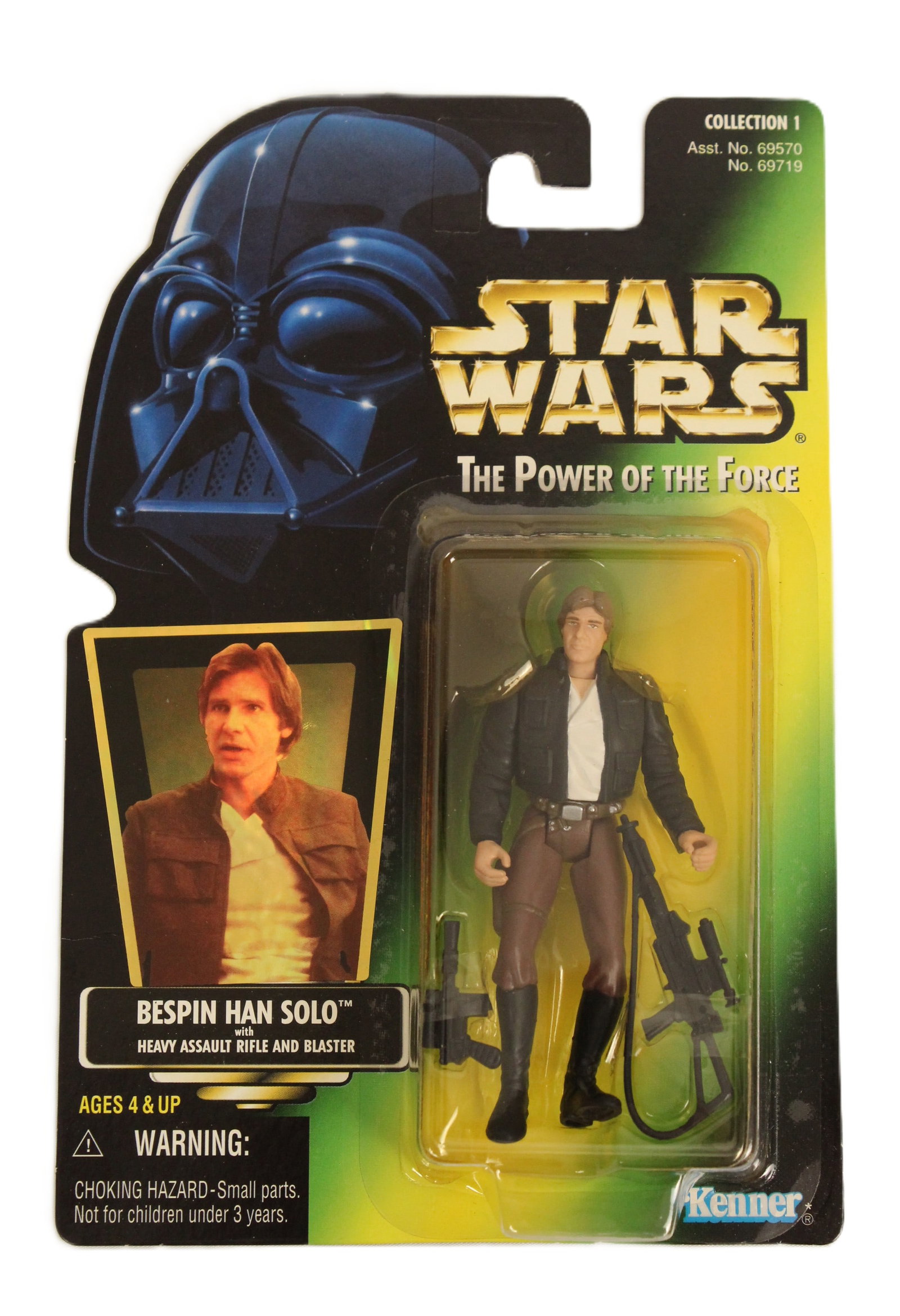 1997 Power of the Force Bespin Han Solo Action Figure.: (Kenner, 1997) This is a new-in-box Star Wars The Power of the Force Bespin Han Solo with heavy assault rifle and blaster action figure. The box is in near mint condition.