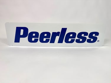 NOS vintage Peerless tires double-sided tin garage sign.