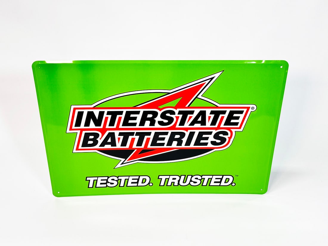 NOS Interstate Batteries single-sided tin garage sign. (1 of 1)