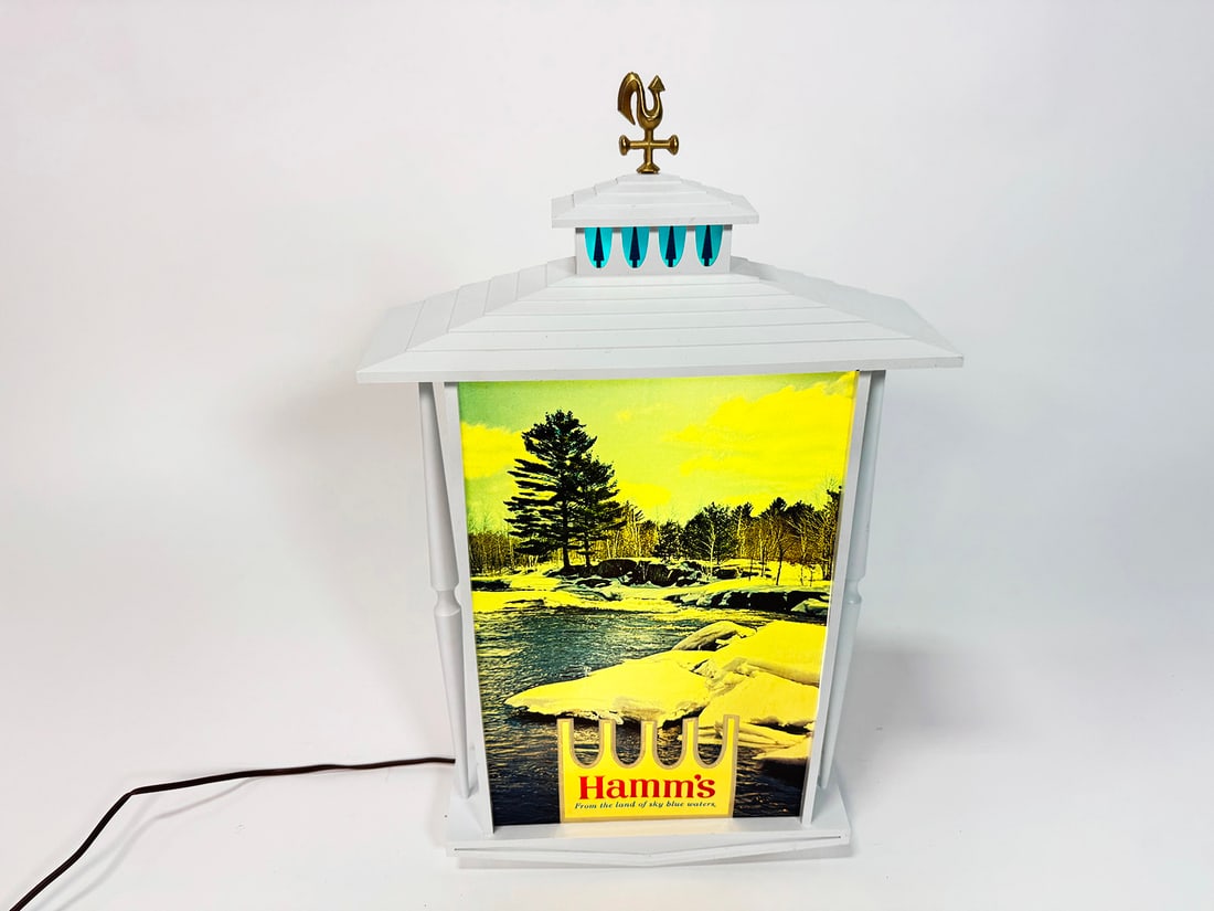 1960s Hamm's Beer white chalet light-up tavern sign. Small version. Presents complete with rooster. (1 of 1)