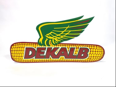 Large newer Dekalb Corn Seed single-sided die cut tin sign.
