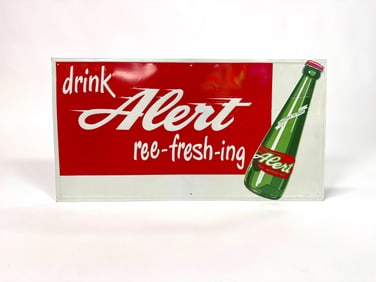 Unusual NOS 1950s Alert Soda single-sided tin sign.