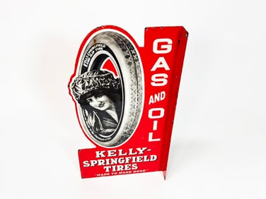 Reproduction - Kelly Springfield Tires double-sided porcelain flange sign.