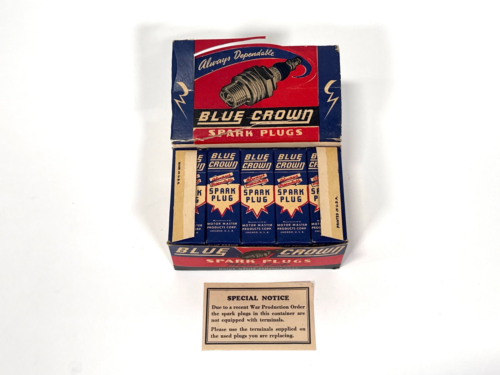 NOS circa 1930s-40s Blue Crown Spark Plugs countertop display box. (1 of 1)