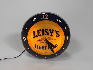 Uncommon circa 1952 Leisy’s Light Beer glass faced tavern clock.