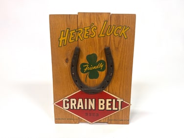 1947 Grain Belt Beer “Here’s Luck?? single-sided wood tavern sign.