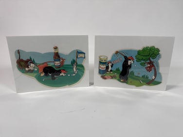 A lot of two 1960s Hamm’s Beet vacuumed formed plastic golf Matee tavern signs.