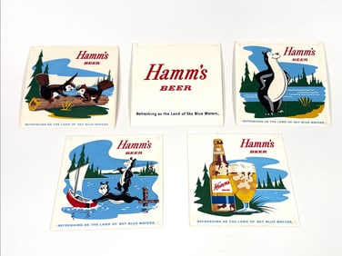 Lot of 5 circa 1960s Hamm’s Beer tavern wall tiles.