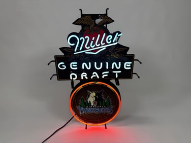 Minnesota Timberwolves Miller Genuine Draft Beer Neon Tavern sign.